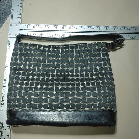 Kate Spade Should Bag New York Black Beige Canvas Leather Patterned Shoulder - Picture 4 of 8